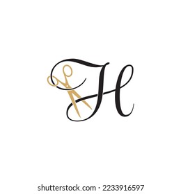 Letter H with scissor logo Vector 001