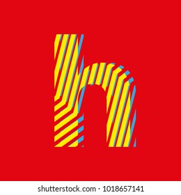 letter h, set of letters texture with zebra effect, decorative letter with yellow and blue lines red background vector, editable