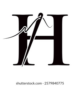 Letter H Sewing Needle Logo Design for Embroider, Textile, Fashion, Cloth, Fabric Symbol