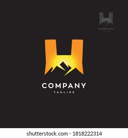 Letter H Shape Mountain Logo Vector Illustration Template