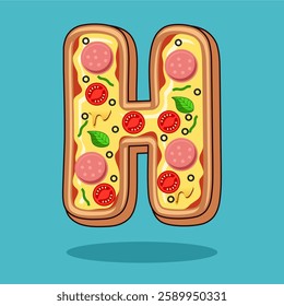 The letter H is in the shape of a pizza