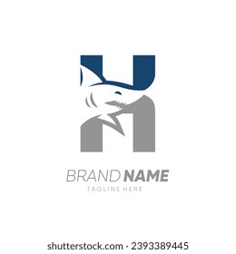 Letter H Shark Logo Design Vector Icon Graphic Emblem Illustration