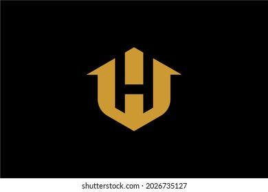 Letter H shield logo design vector. Monogram H type abstract symbol.