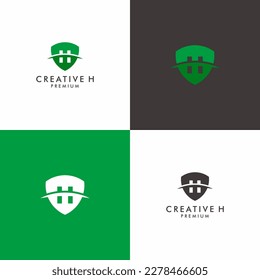 Buchstabe H mit Schild-Logo-Design, Vektorgrafik