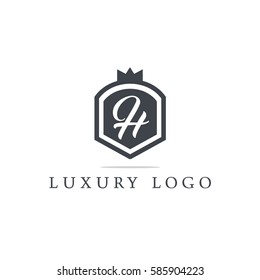 Letter H shield logo design template. Premium nominal monogram business sign. Universal foundation vector icon
