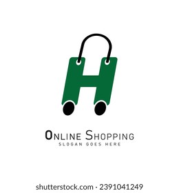 Letter H for Shopping Logo template, ecommerce icon. Alphabet H bag design concept vector logo