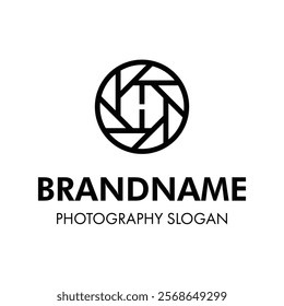 Letter H Shutter Photography Logo, for brand related to camera, lens, and aperture