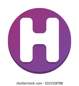 Letter H sign design template element. Vector. White icon with flat shadow on purpureus circle at white background. Isolated.