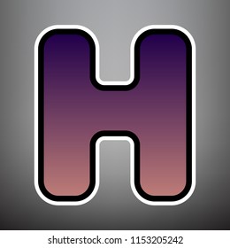 Letter H sign design template element. Vector. Violet gradient icon with black and white linear edges at gray background.