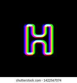 Letter H sign design template element. Red, green and blue unfocused contour icon at black background. Illustration.