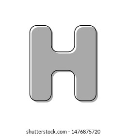 Letter H sign design template element. Black line icon with gray shifted flat filled icon on white background. Illustration.