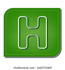 Letter H sign design template element. Silver gradient line icon with dark green shadow at ecological patched green leaf. Illustration.