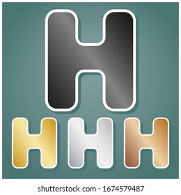 Letter H sign design template element. Set of metallic Icons with gray, gold, silver and bronze gradient with white contour and shadow at viridan background. Illustration.