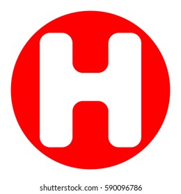 Letter H sign design template element. Vector. White icon in red circle on white background. Isolated.