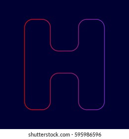 Letter H sign design template element. Vector. Line icon with gradient from red to violet colors on dark blue background.