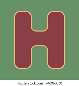 Letter H sign design template element. Vector. Cordovan icon and mellow apricot halo with light khaki filled space at russian green background.
