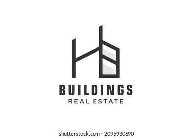 Letter H Einfache moderne Bauarchitektur Logo-Design mit Line Art Wolkenkratzer