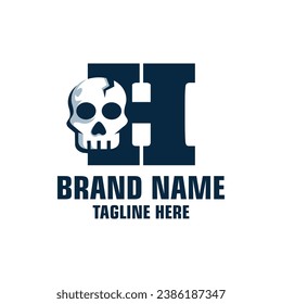 Letter H Skull Logo Design Template Inspiration, Vector Illustration.