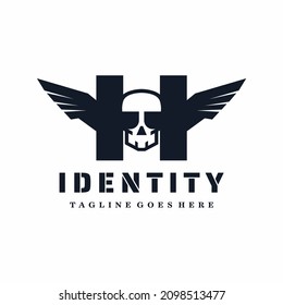 Letter H Skull Wings Logo Design