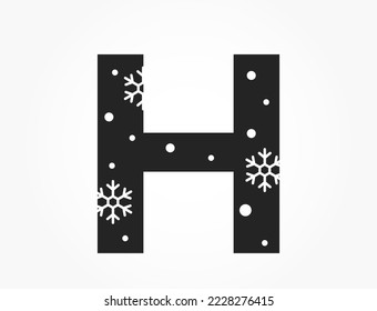letra h con copo de nieve y nieve. para navidad, año nuevo y diseño invernal. imagen vectorial aislada