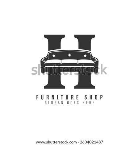 Letter H Sofa Logo Design. Alphabet H Furniture icon