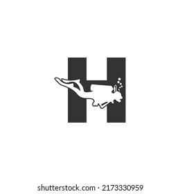 Letter H and someone scuba, diving icon illustration template
