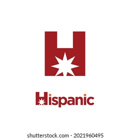 Letter H and Spark Star Vector Logo. Hispanic Text.