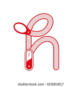 Letter H with spoon in minimal outline design. Letter spoon logo illustration for your identity or restaurant
