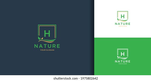 Letter h square leaf logo. nature tree leaf logo