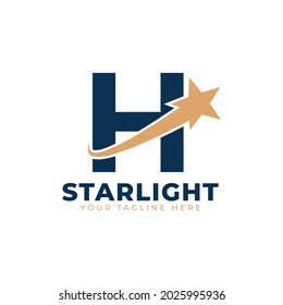 Letter H with Star Swoosh Logo Design. Suitable for Start up, Logistic, Business Logo Template