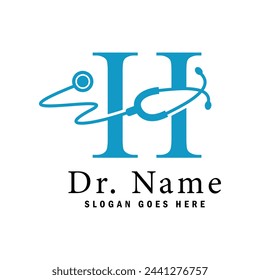 Letter H Stethoscope Logo. Alphabet H Doctor Business Icon