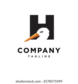 Letter H Stork Logo Icon Vector