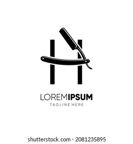Letter H Straight Razor Logo Design Vector Icon Graphic Emblem Illustration Background Template
