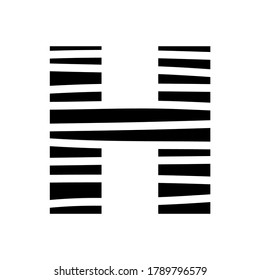 Letter H - striped mottled font - isolated, vector illustration