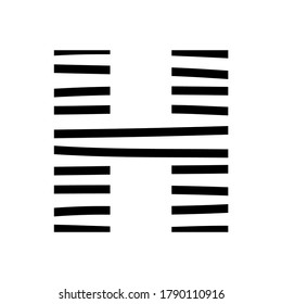 Letter H - striped mottled font - isolated, vector illustration