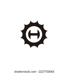 Letter H in sun, circle geometric symbol simple logo vector