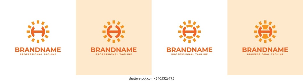 Letter H Sun Logo Set, suitable for business related to solar with H initial