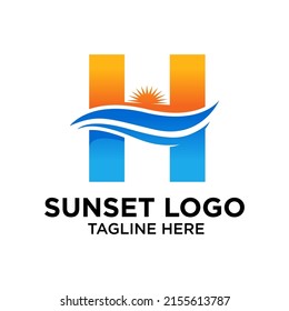Letter H Sunset Logo Design Template Inspiration, Vector Illustration.