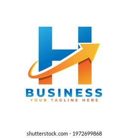 Letter H with Swoosh Arrow Up Logo Design. Creative Letter Mark Suitable for Company Brand Identity, Travel, Start up, Logistic, Business Chart or Graph Logo Template