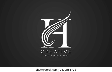 Letter H Swoosh Logo With Creative Curve lines Swoosh Icon Vector Illustration.