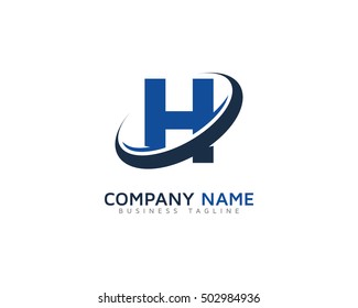 Letter H Swoosh Ring Round Logo Design Template