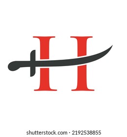 Plantilla de vectores con logotipo de espadas H. Icono de espadas para símbolo de protección y privacidad