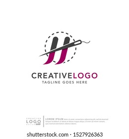 Letter H Tailor Logo. Needle With Thread Vector Icon. Lettering logo Tailor For Initial Name or Brand.
