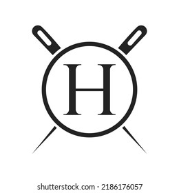 Logotipo de letra H Tailor, combinación de aguja y hilo para bordado, textil, de moda, de tela, plantilla de tela