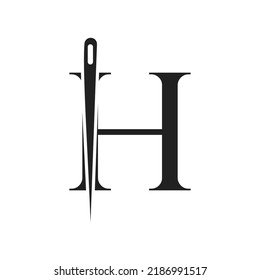 Letter H Tailor Logo, Needle and Thread Combination for Embroider, Textile, Fashion, Cloth, Fabric Template
