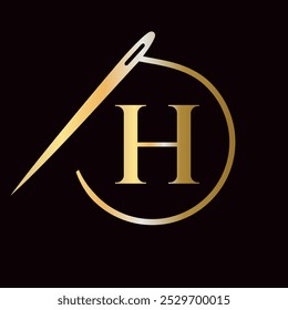 Letter H Tailor Logo, Needle and Thread Logotype for Garment, Embroider, Textile, Fashion, Cloth, Fabric Sign