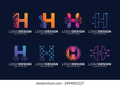 Diseño de logotipo de tecnología de letra H. Concepto de logotipo digital, conexión y ciencia