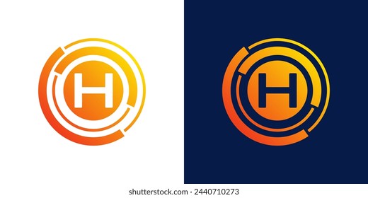 letter H technology logo, Abstract technology Circle Icon , logo design Media, data, digital connection vector Template