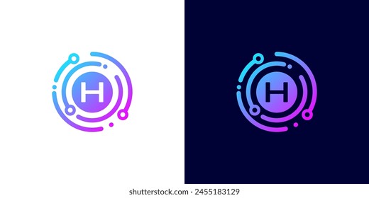 letter H technology logo with circle circuit line style for digital, data, connection