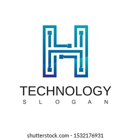 Letter H Technology Logo With Circuit Symbol
